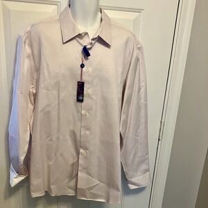 NWT Egara Shirt Men's 2XLT Non Iron Flip Cuff Slim Fit Cotton Pink $105